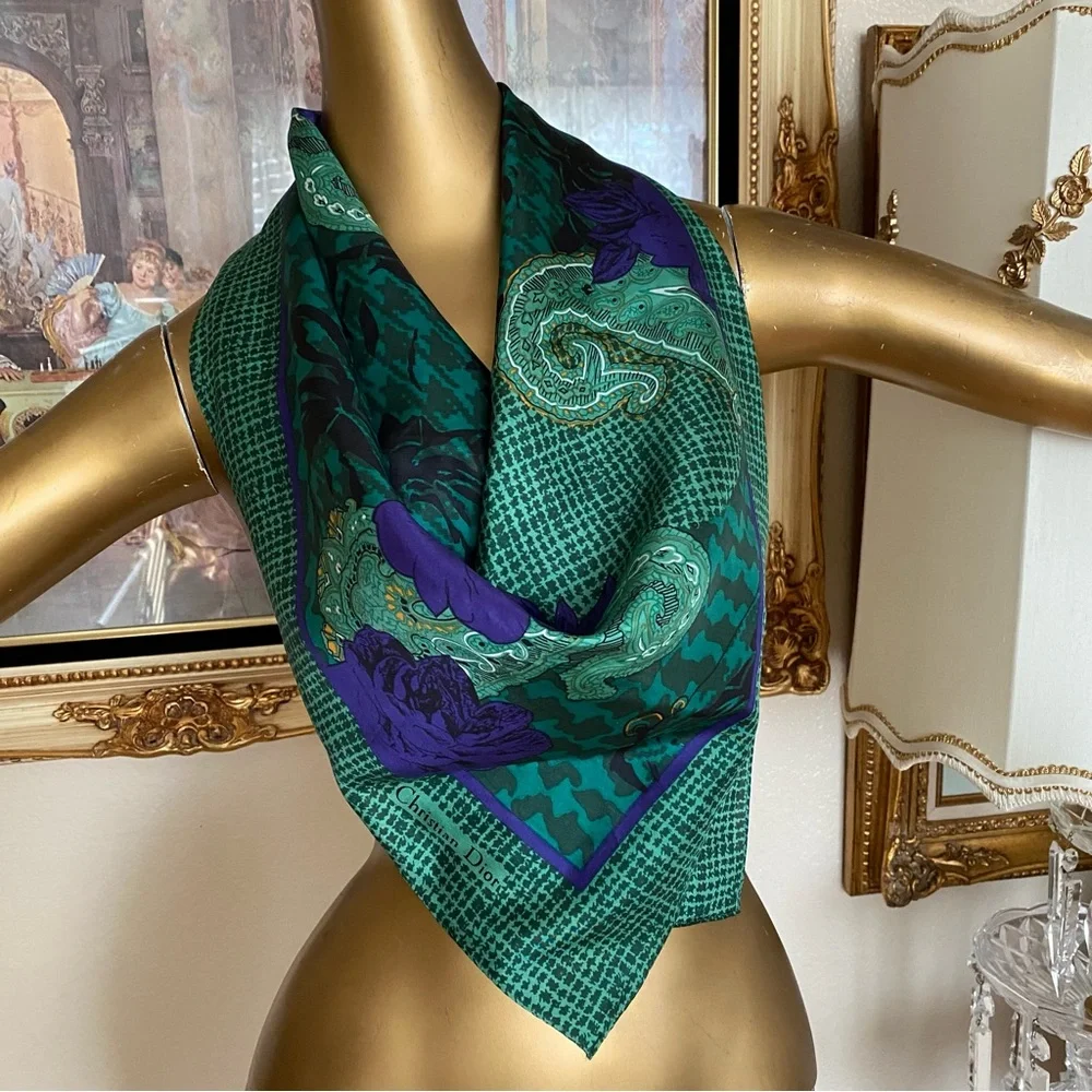 Christian Dior Vintage Floral Paisley Print Scarf